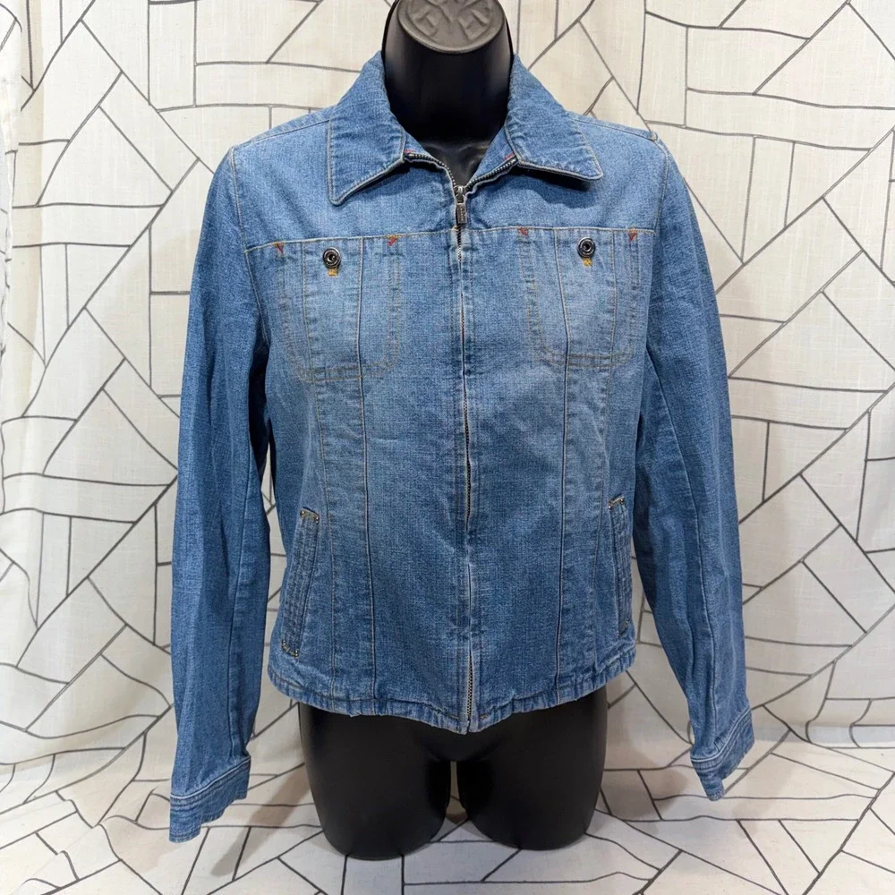 Lauren Jeans Co Ralph Lauren Denim Jacket Petite Small Blue Full Zip Trucker - Picture 1 of 8